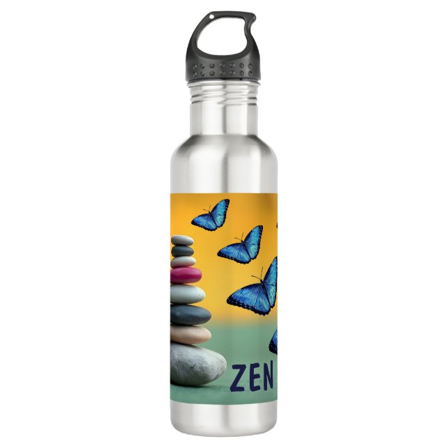 Botella De Agua Letra azul morfo mariposa monograma (Anverso)