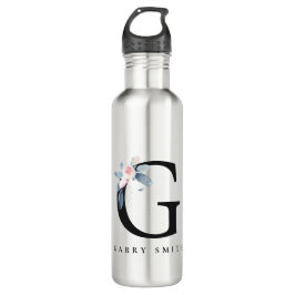 BOTELLA DE AGUA LETRA DE NOMBRE DE ALFABETAS DE FLORES AZULES DE R