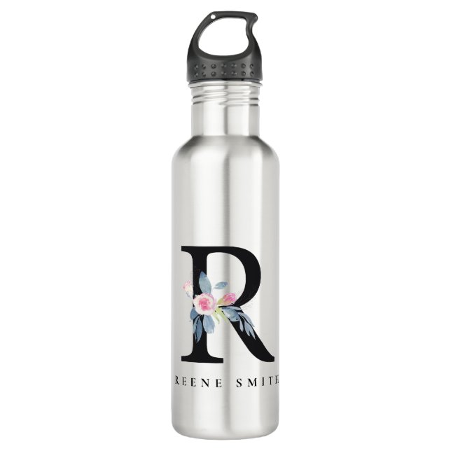BOTELLA DE AGUA LETRA DE NOMBRE DE ALFABETAS DE FLORES AZULES RUBO (Anverso)
