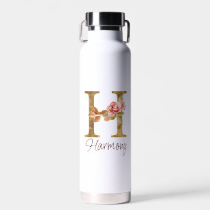 Botella De Agua Letra de nombre personalizado H Lámina de oro Rosa