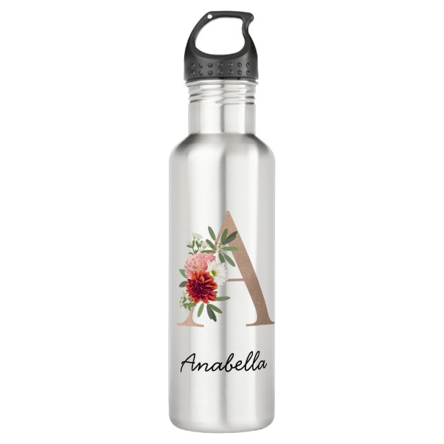Botella De Agua Letra floral moderna monograma a (Anverso)