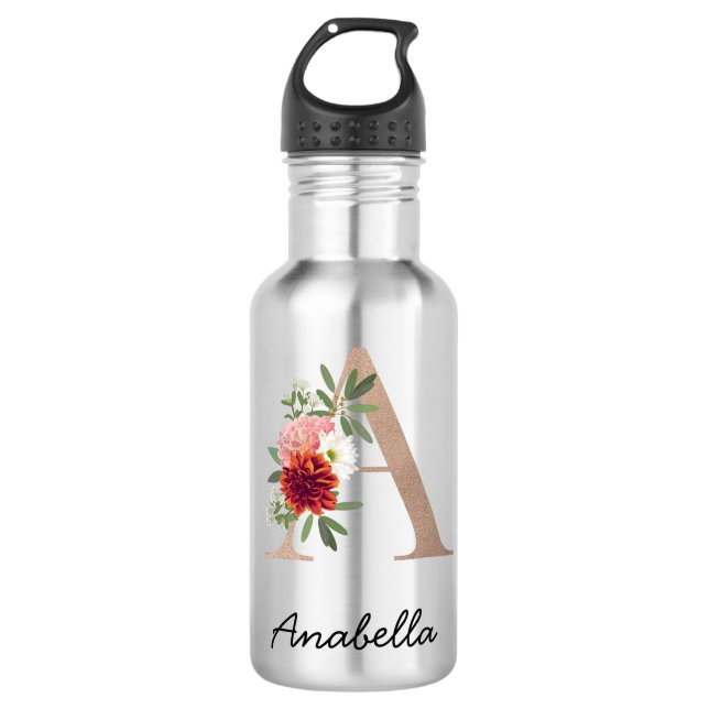 Botella De Agua Letra floral moderna monograma a (Anverso)