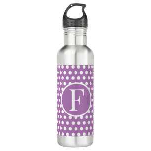 Botella De Agua Letra inicial del personalizado Polka Dot Purple