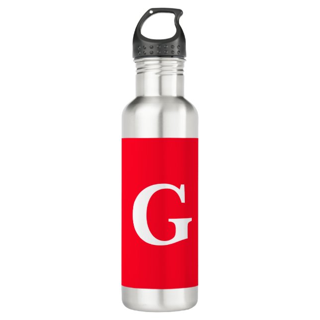 Botella De Agua Letra inicial monograma blanco rojo simple (Anverso)