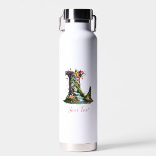 Botella De Agua Letra L con lirios y cascadas - Flor de fantasía