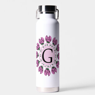 Botella De Agua Letra mayúscula G monograma floral