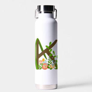 Botella De Agua Letra mayúscula monograma floral K