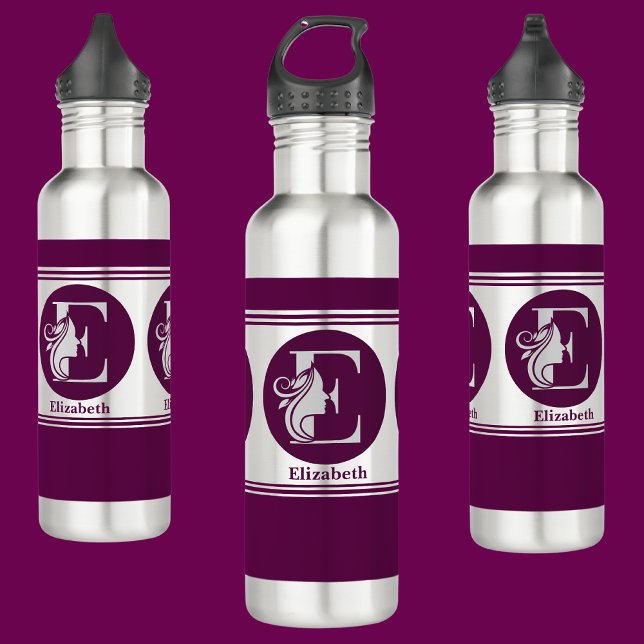 Botella De Agua Letra monograma (E) de nombre elegante Personaliza (Subido por el creador)