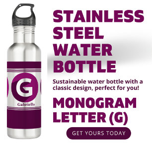 Botella De Agua Letra monograma (G) de nombre elegante Personaliza