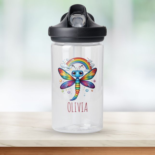 Botella De Agua Libélula Colorida y Bonita con Arcoíris (Subido por el creador)