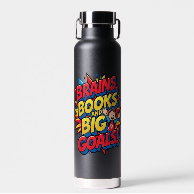 Botella De Agua Libros de cerebros y grandes objetivos - Diversión (Delantero)