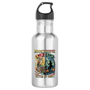 Botella De Agua Libros de contable Día Bruja Noche Halloween Búho 