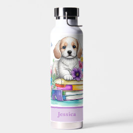 Botella De Agua Libros de perritos lindos y flores de primavera