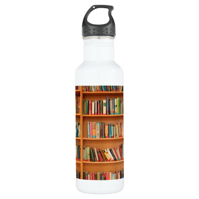 Botella De Agua Libros en fondo de estantería (Anverso)