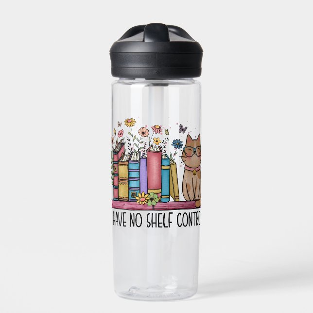 Botella De Agua Libros florales y gato (Delante)