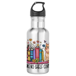 Botella De Agua Libros florales y gato