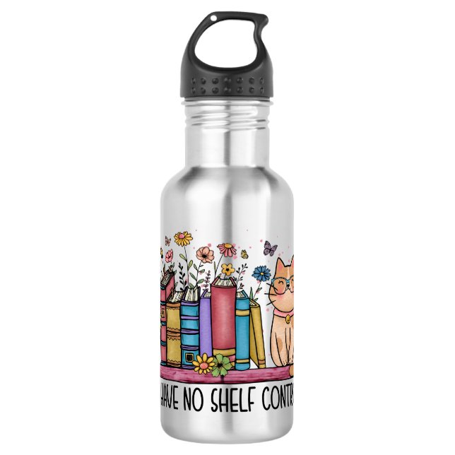 Botella De Agua Libros florales y gato (Anverso)