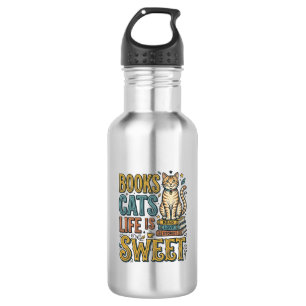 Botella De Agua Libros Gatos La Vida Es Dulce Diseño De Lectora De