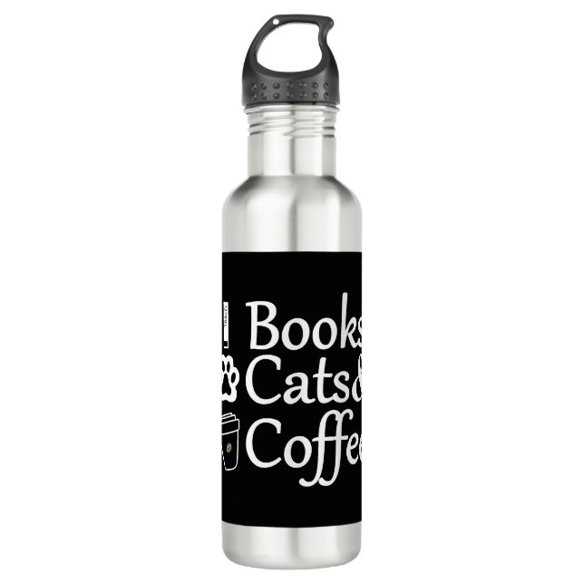 Botella De Agua Libros Gatos y Café (Anverso)