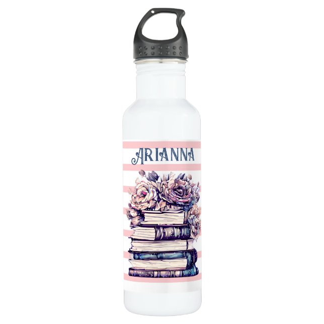 Botella De Agua Libros y Rosas antiguos personalizados (Anverso)