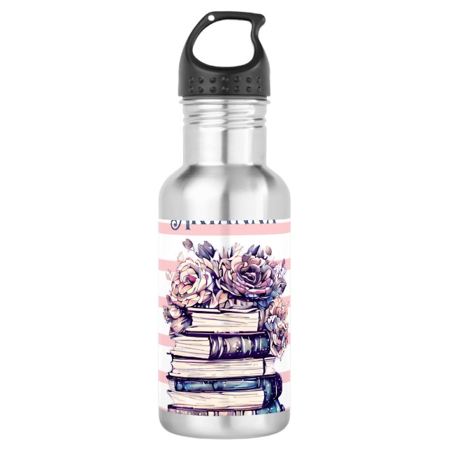 Botella De Agua Libros y Rosas antiguos personalizados (Anverso)