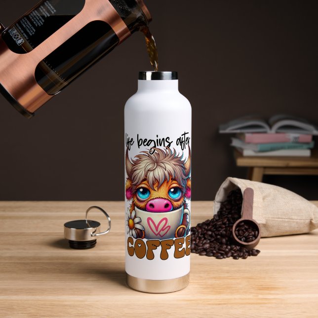 Botella De Agua Life Begins After Coffee  (Café (girado))