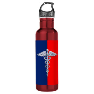 Botella De Agua Liga de Simbolos Médicos de Plata Caduceus