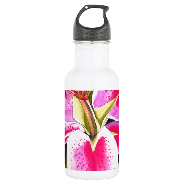 Botella De Agua Lilia rosa caliente Tenerife pop arte acuarela flo (Anverso)