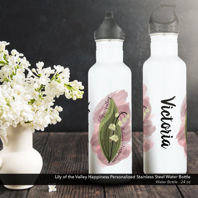 Botella De Agua Lily de la Felicidad del Valle Personalizada (Lily of the Valley Happiness Personalized Stainless Steel Water Bottle)