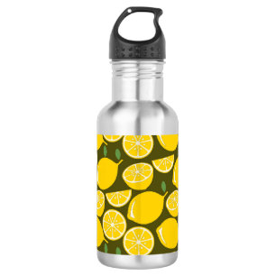 Botella De Agua Limones Amarillos y Patrón Verde Oliva: Citrus Mod