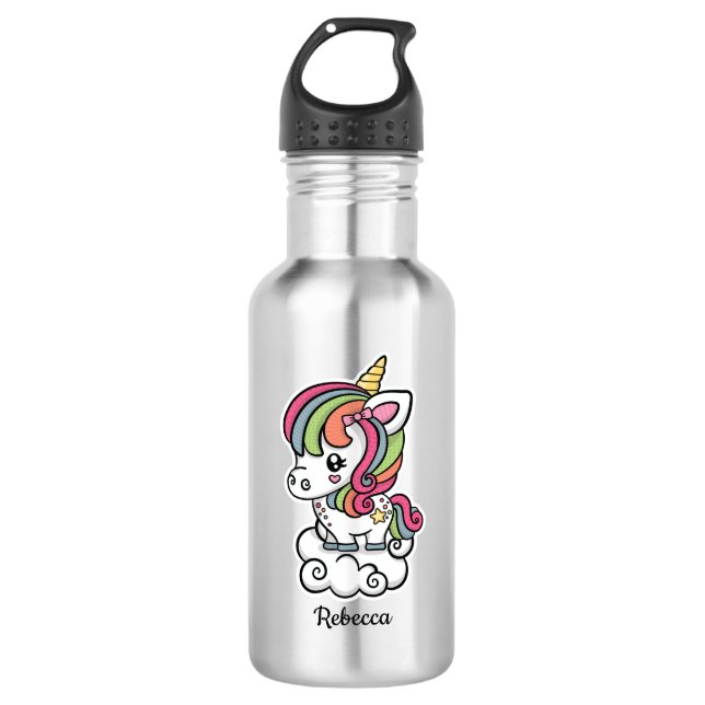 Botella de agua linda del unicornio (Anverso)