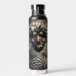 Botella De Agua Linda gallina polaca negra y blanca