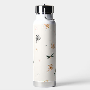 Botella De Agua Lindas libélulas y flores sencillas