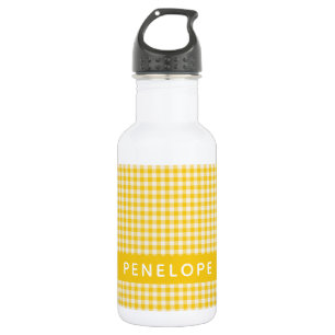 Botella De Agua Lindo a cuadros gingham amarillo vintage personali