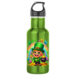 Botella De Agua Lindo duende del arcoíris con oro
