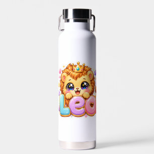Botella De Agua Lindo Kawaii Leo León Nombre Pastel Rosa Corona Br