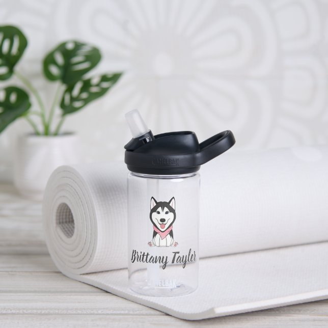 Botella De Agua Lindo perro husky blanco y negro (Yoga)