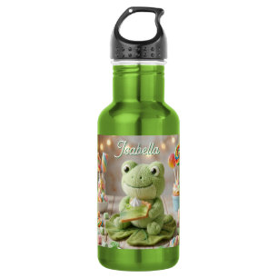 Botella De Agua Lindo sapo de peluche sosteniendo pastel de lima p
