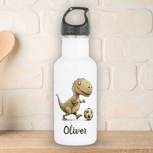 Botella De Agua Lindo Tiny Trex Jugando Fútbol Personalizado (Subido por el creador)