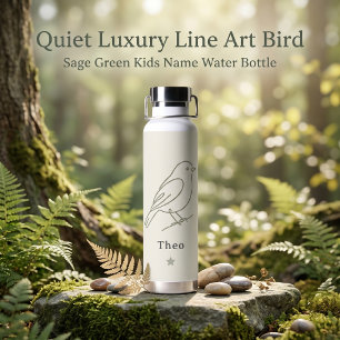 Botella De Agua Línea de lujo silencioso Arte de ave Verde Salvia