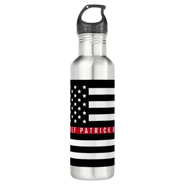 Botella De Agua Línea roja fina monograma de la bandera americana (Anverso)