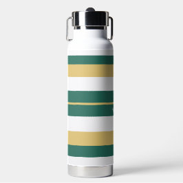 Botella De Agua Líneas de rayas rítmicas verde dorado blanco