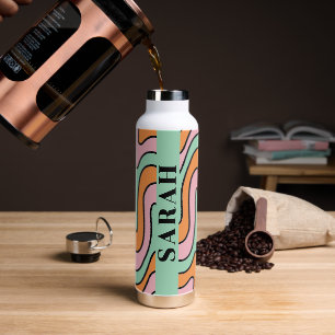 Botella De Agua Líneas onduladas personalizadas negrita retrospect