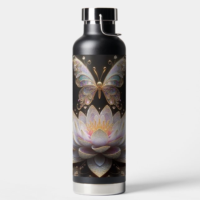 Botella De Agua Lirio de agua y mariposa Purpurina (Izquierda)