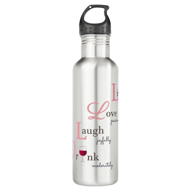 Botella De Agua Live Love Laugh Bebe Vino Rojo (Anverso)