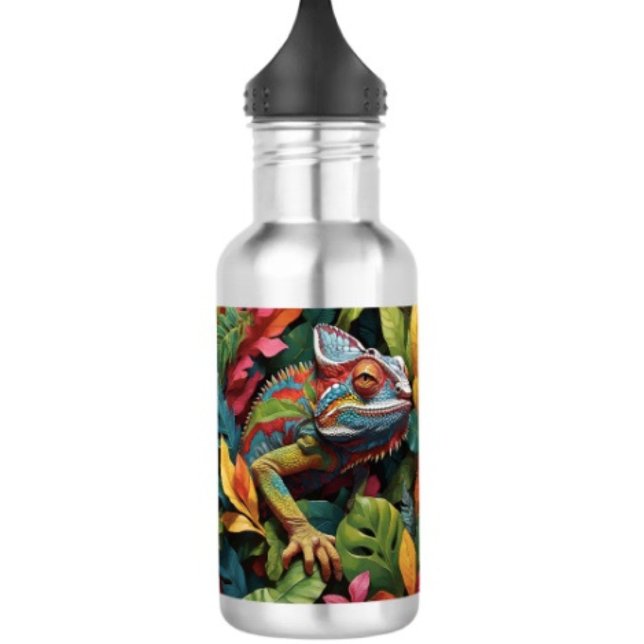 Botella De Agua Lizard Leaves & Colour  (Colourful Lizard Water Bottle – 18 oz 18/8 stainless steel Height: 8.67" Weight: 8.7 oz. )