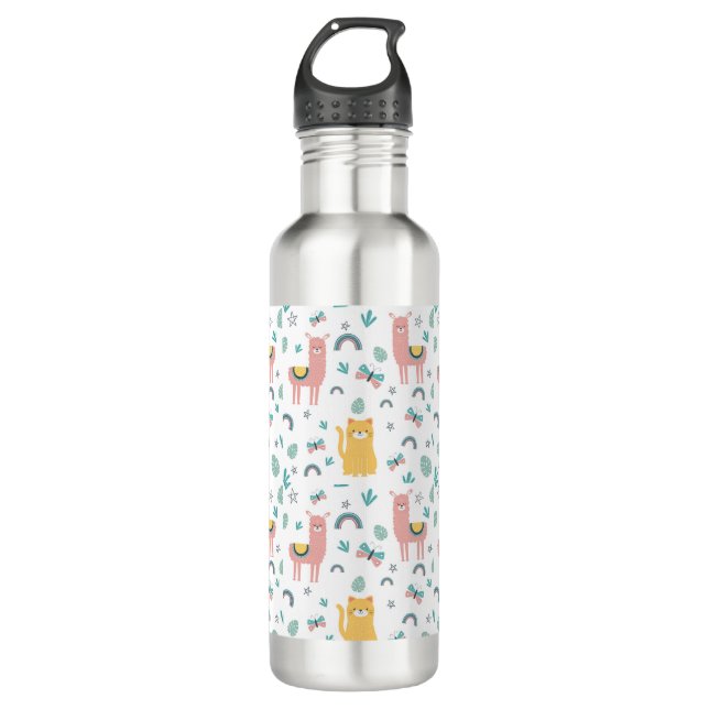 Botella De Agua Llama Alapaca Cute Animales Boho Diseño (Anverso)