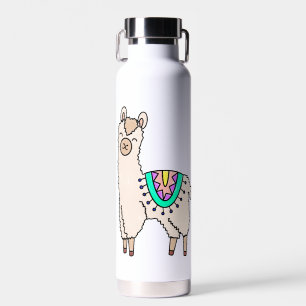 Botella De Agua llama alpaca de dibujos animados sonriendo feliz