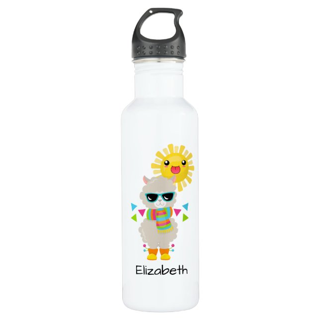 Botella De Agua Llama Guay y Sol sonriente Kawaii (Anverso)