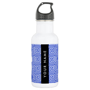 Botella De Agua Llave Meandro Griego Azul, Tu Nombre, Personaliza